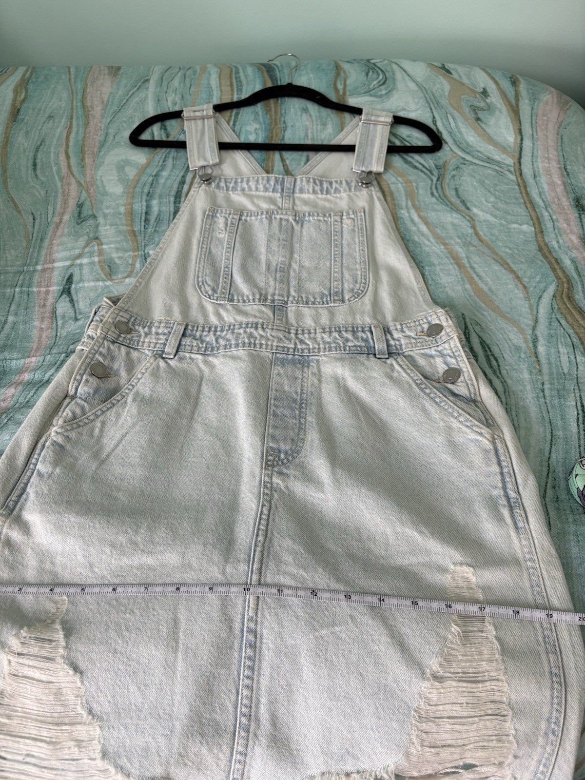 H&M &Denim Women’s Blue Light Wash Denim Overall Romper Shortalls S Button