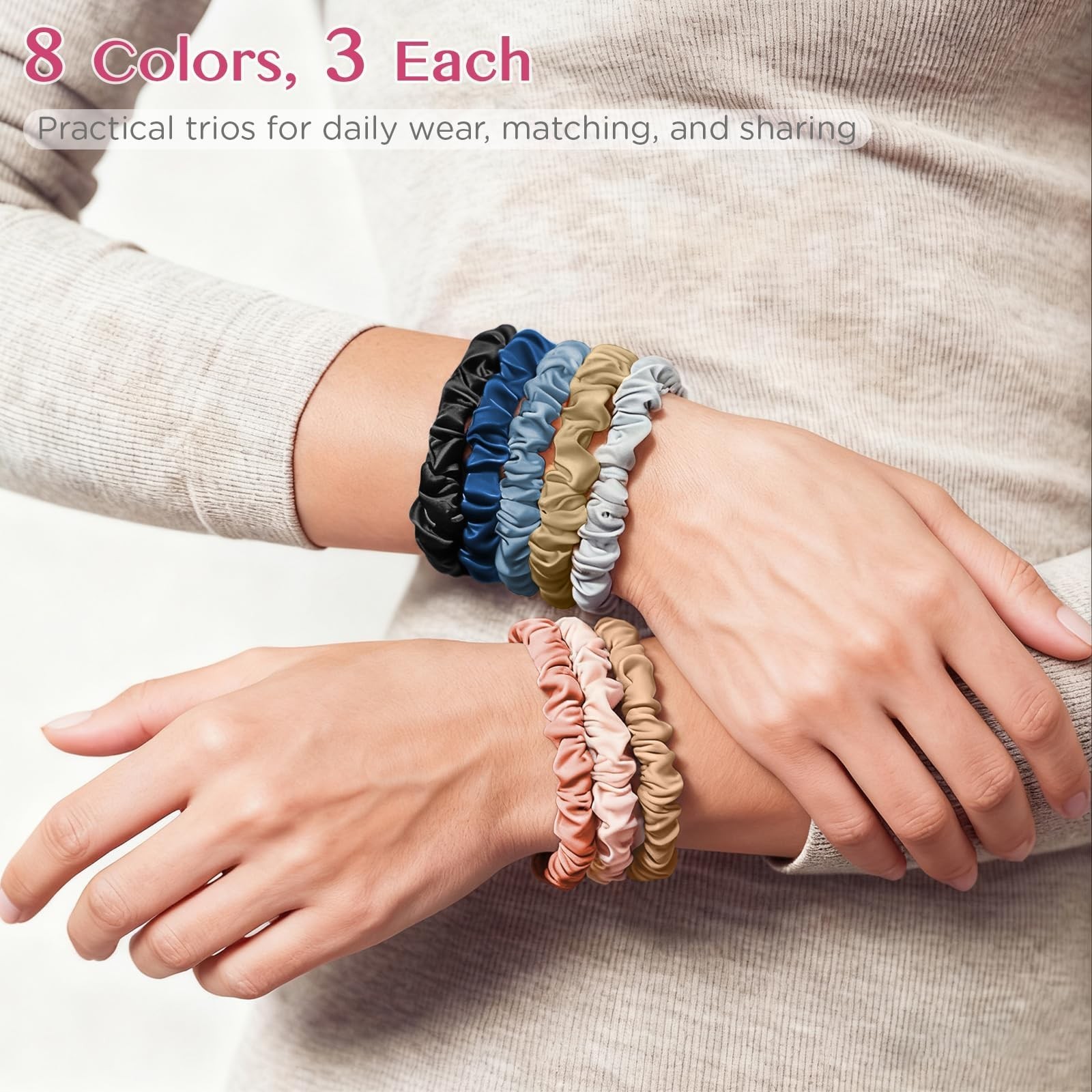 24 Pack Soft Silk-Like Hair Ties, No Damage Scrunchies for All Hair Types
