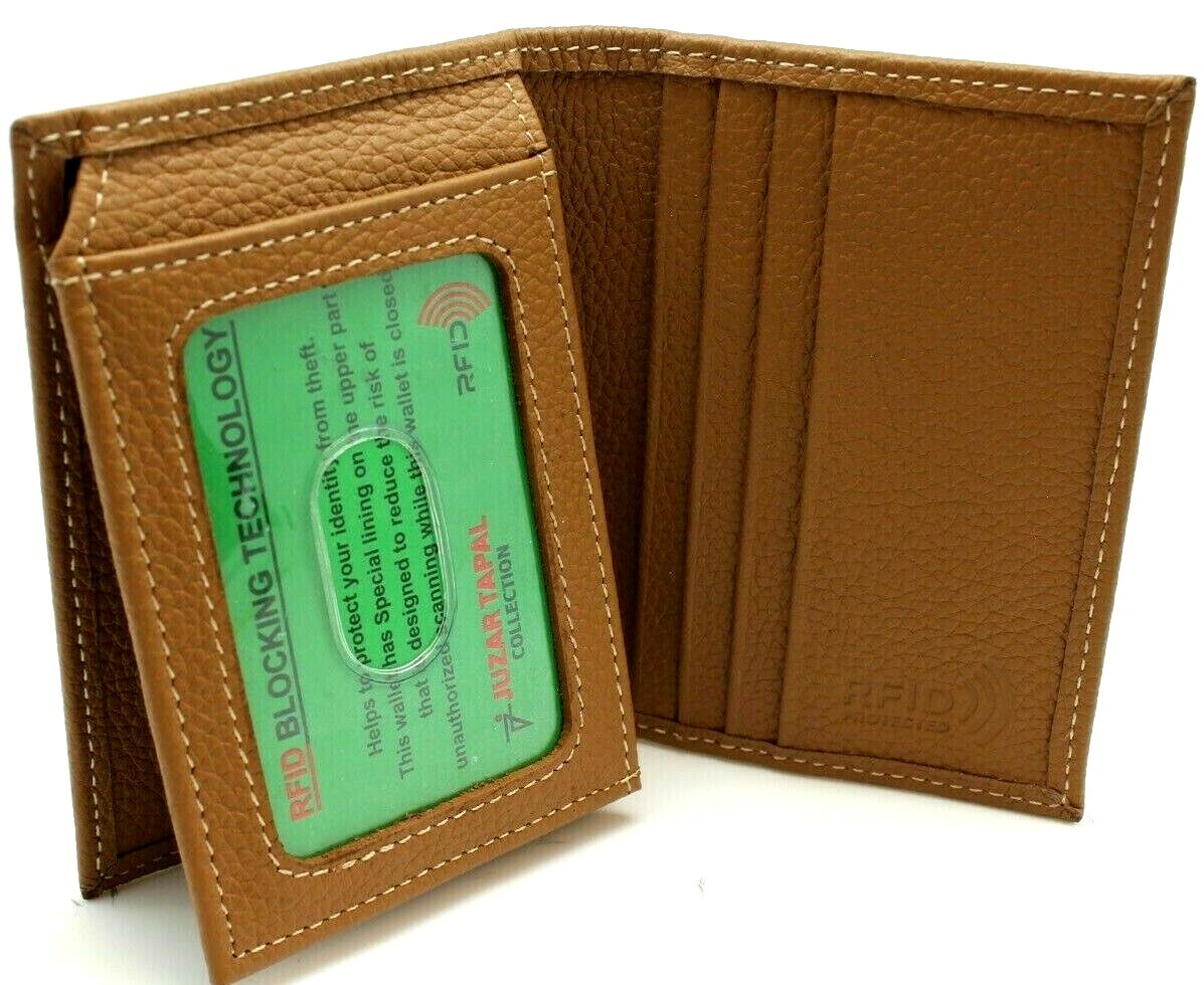 RFID safe Top Grain Leather L-Fold Wallet for Men Student ID Card Case Holder
