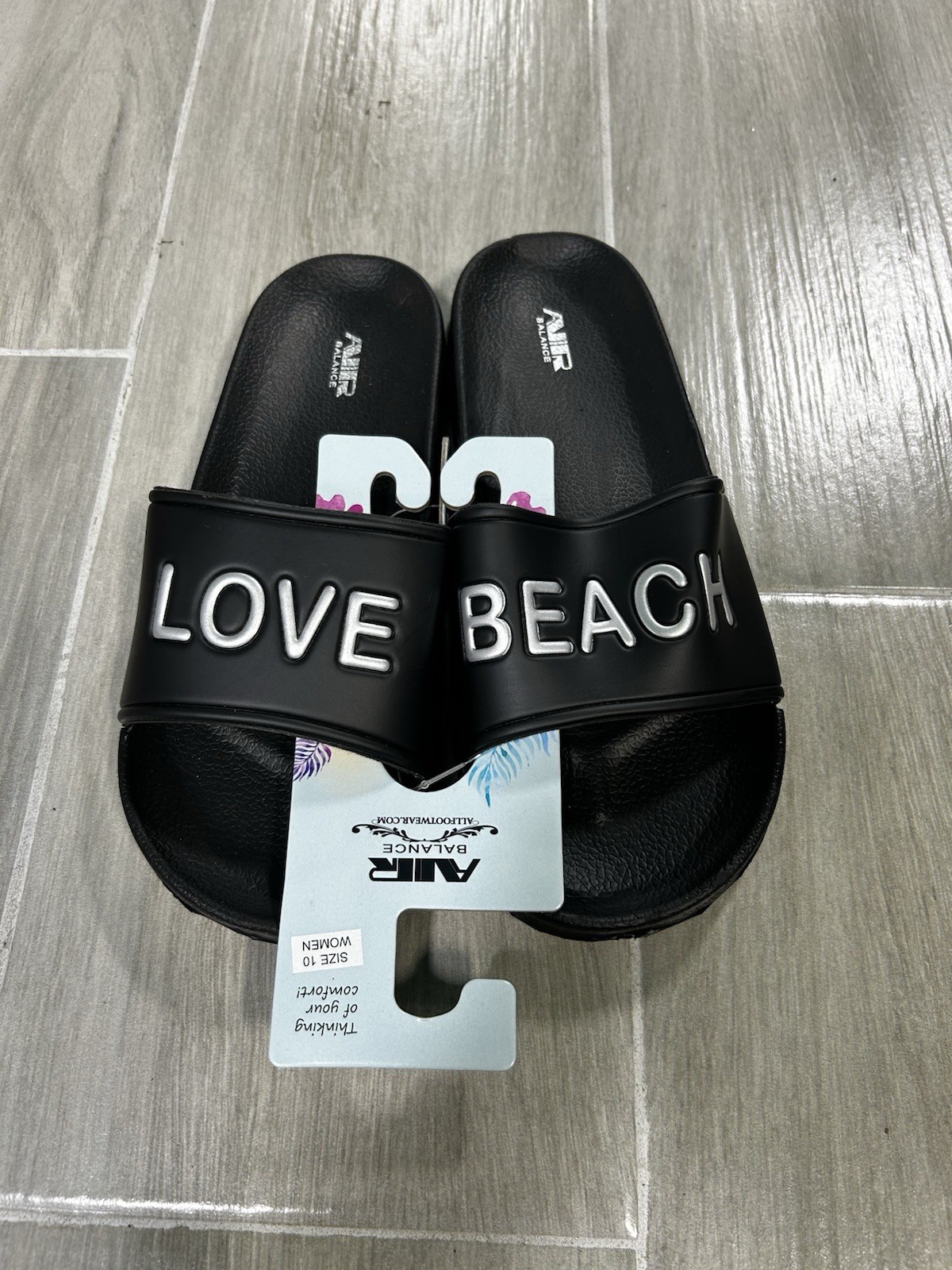 AIR BALANCE Women’s Black Slide Sandals Synthetic Upper Slip-On Logo US 10