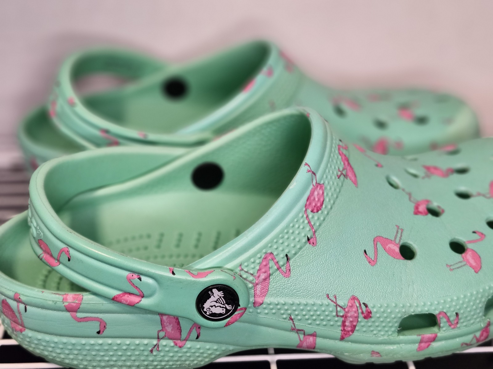 Crocs Classic Clogs Green Blue With Pink Flamingos Size W8 M6