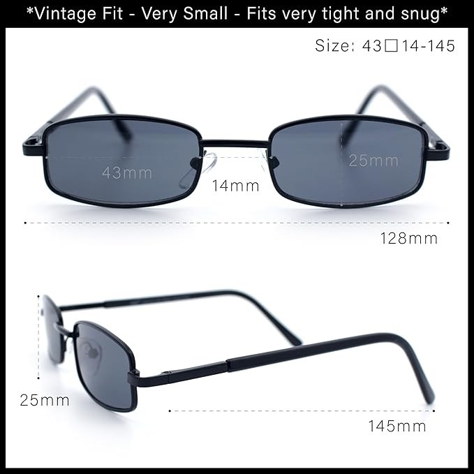 SA106 Snug Fit Small Mens Rectangular Metal Rim Classic Color Lens Sunglasses