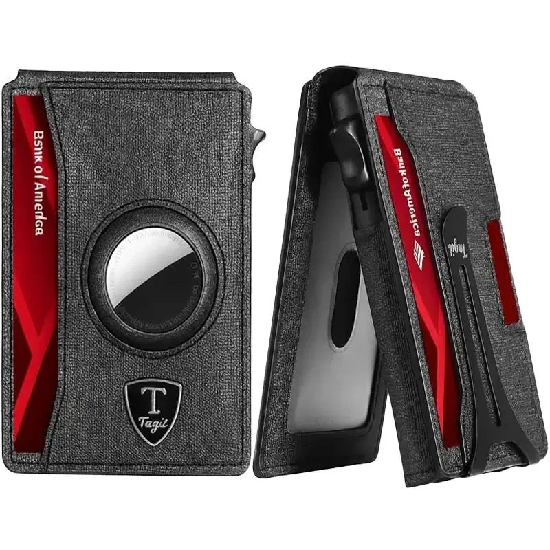 RFID Blocking Airtag Wallet Pop-Up Bifold Wallet Slim Leather with Money Clip