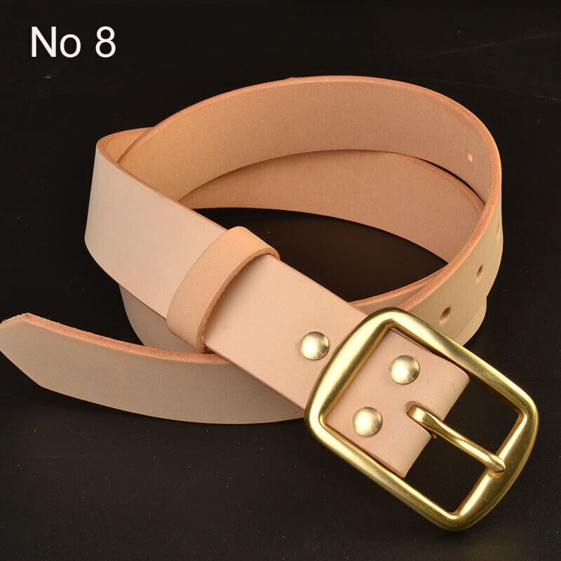 Hand Craft Custom Made Vegetable Tanned Leather Cowhide Belt Brass Buckle 38mm