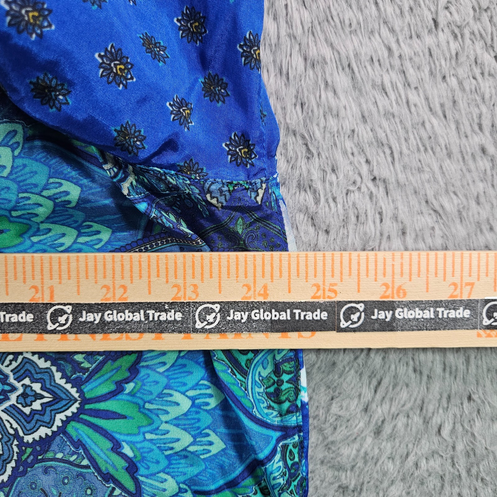 $119 NEW John Mark Shirt Top Women 1X Button Up Geometric Print Blue Tone