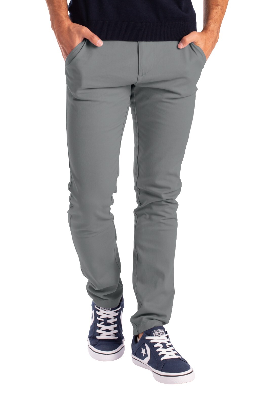 Mens Stretch Skinny Slim Fit Chino Pants Flat Front Casual Super Spandex Trouser