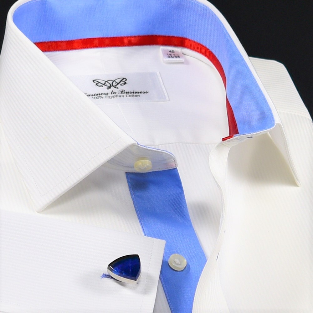 Classic White Men’s Formal Business Dress Shirt Mini Stripe French Double Cuffs