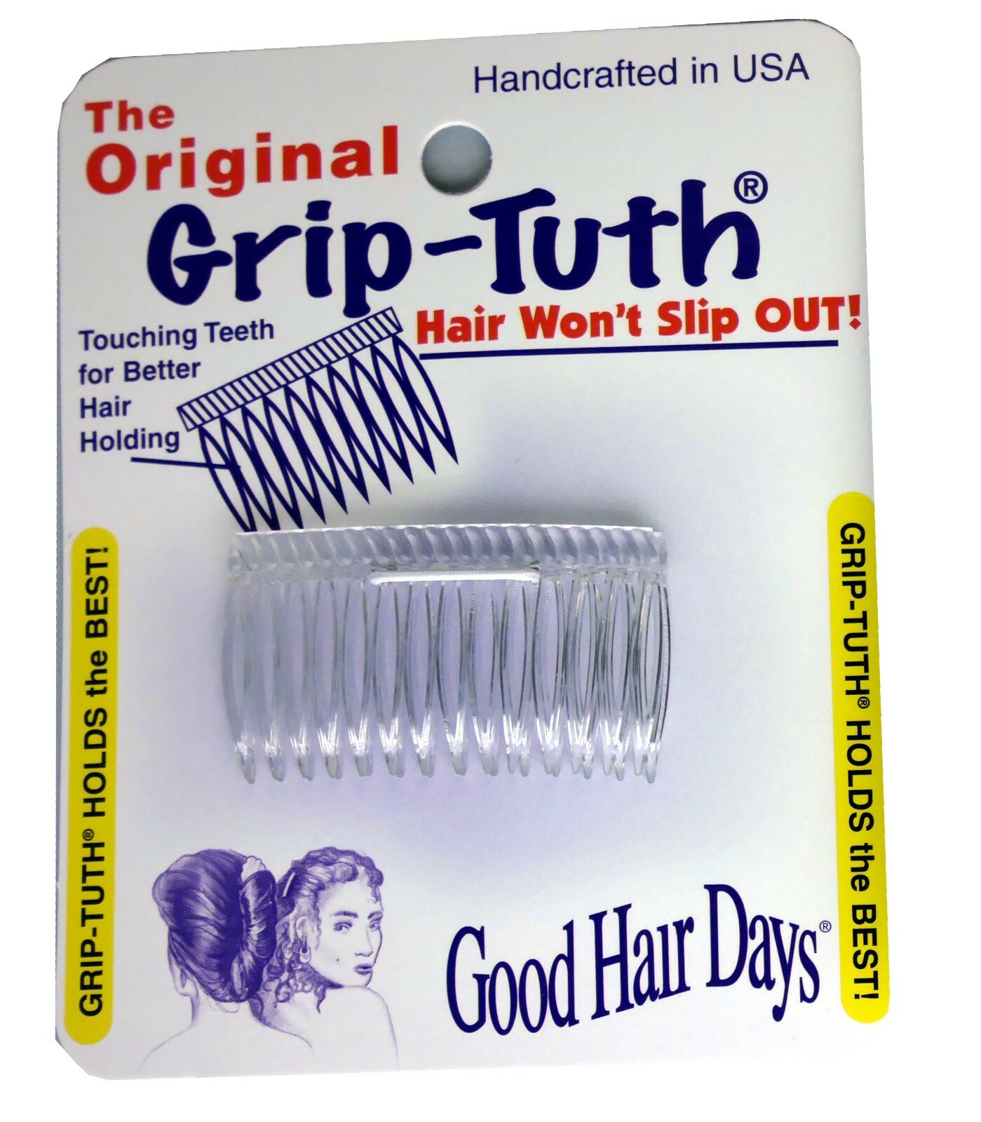 4 Combs x Good Hair Days Grip-Tuth® 1 3/4″ Clear Shorty Combs Made in USA 40162