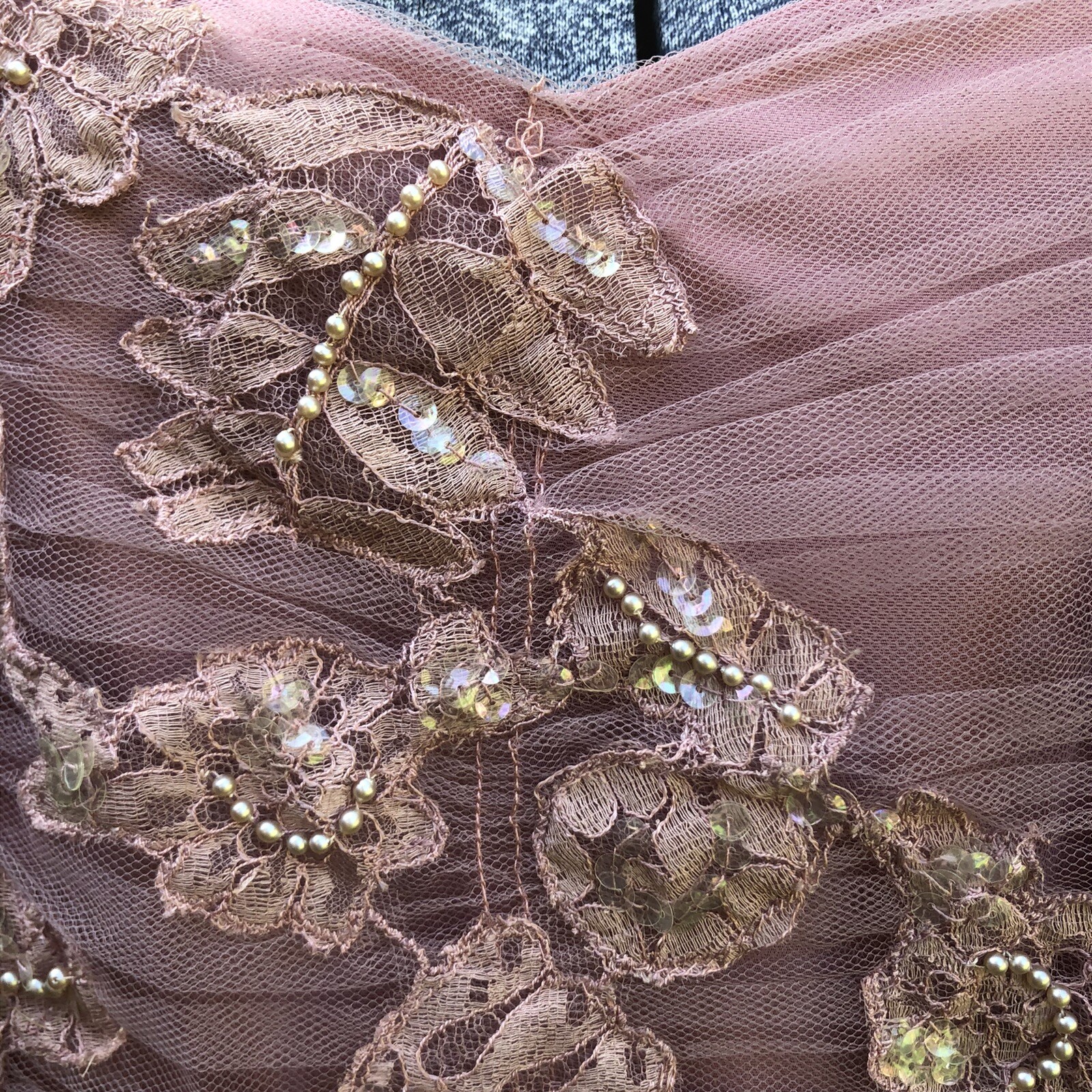 Vintage 1940’s Sequin Pearls Lace Cocktail Gown Dress 36-28-48 Stunning unworn