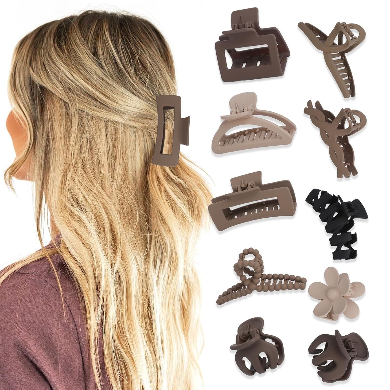 US 10 Pack Women Plastic Hair Claws Hair Clips Jumbo Various Styles