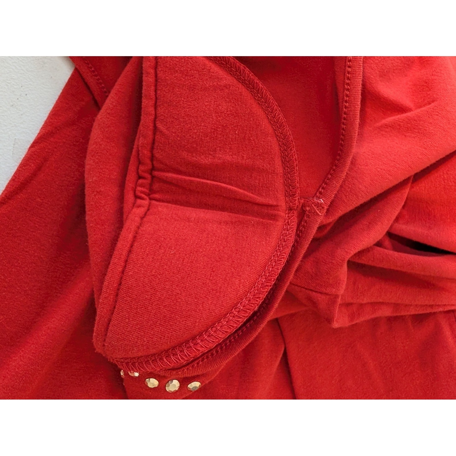 DG2 by Diane Gilman Red Embellished Tunic Top Long Sleeve Pleated Peplum Small