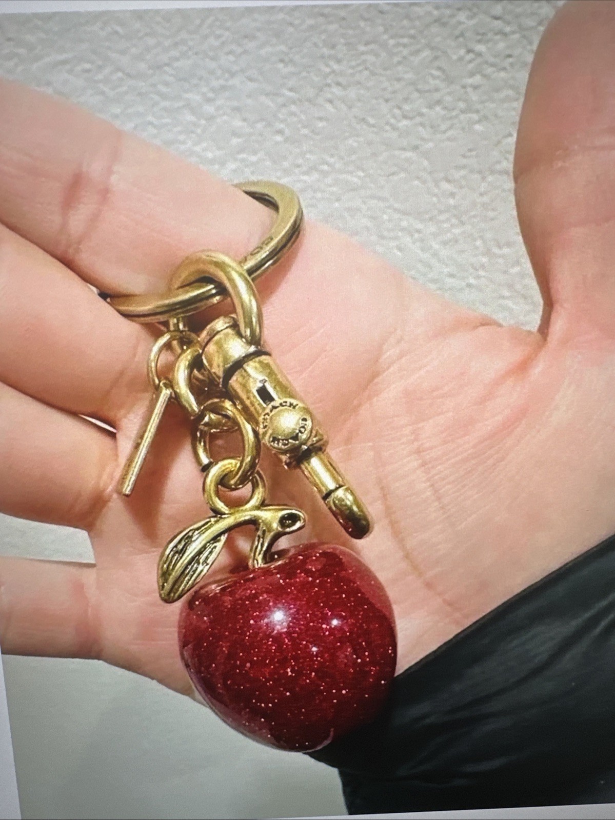 Coach Red Apple Bag Charm Keychain Resin Metal Brass Purse Decoration