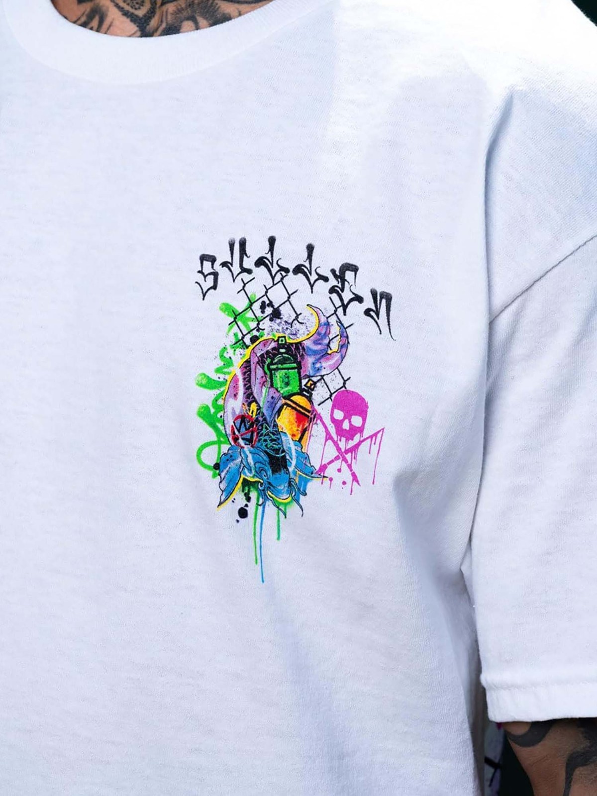 Sullen Men’s Chemical Swirl Short Sleeve Graphic T-shirt Skull Graffiti Tattoo