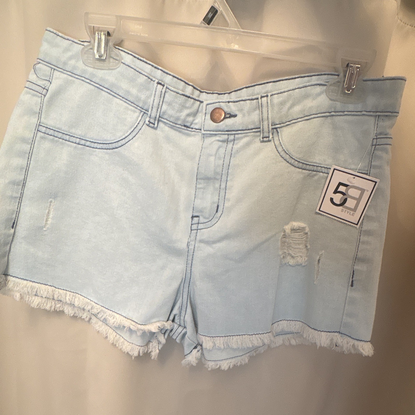 Women’s Light Wash Denim Cut Off Shorts Frayed Hem 5-Pocket Button Size 5