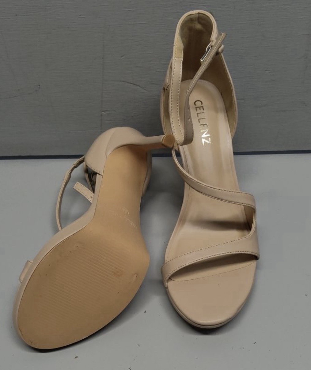 CELLENZ Women’s Beige Synthetic Strappy Ankle Strap Buckle Stiletto Heels 8.5