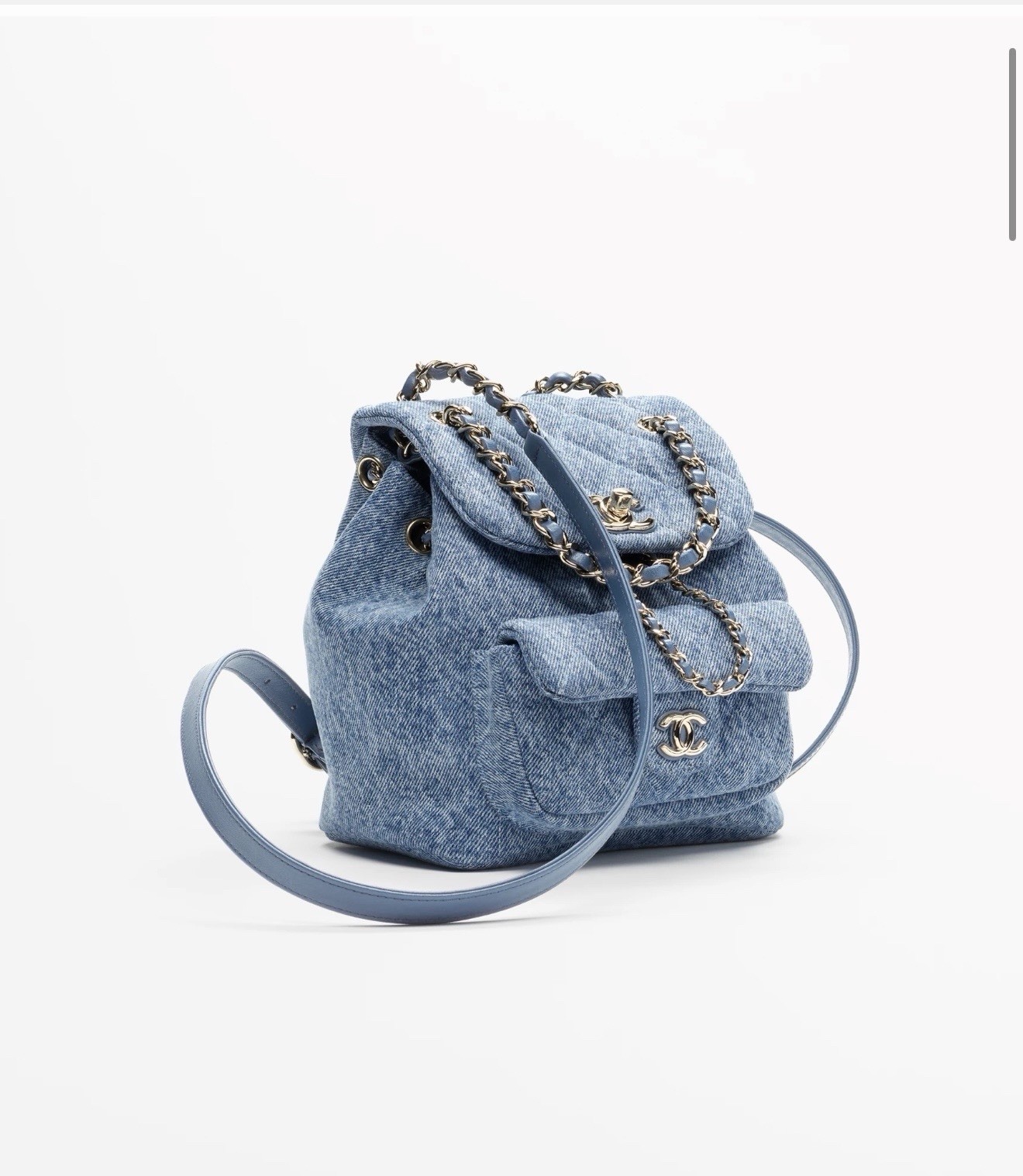 CHANEL Blue Small Backpack Drawstring Flap Chain Logo Top Handle Det Strap