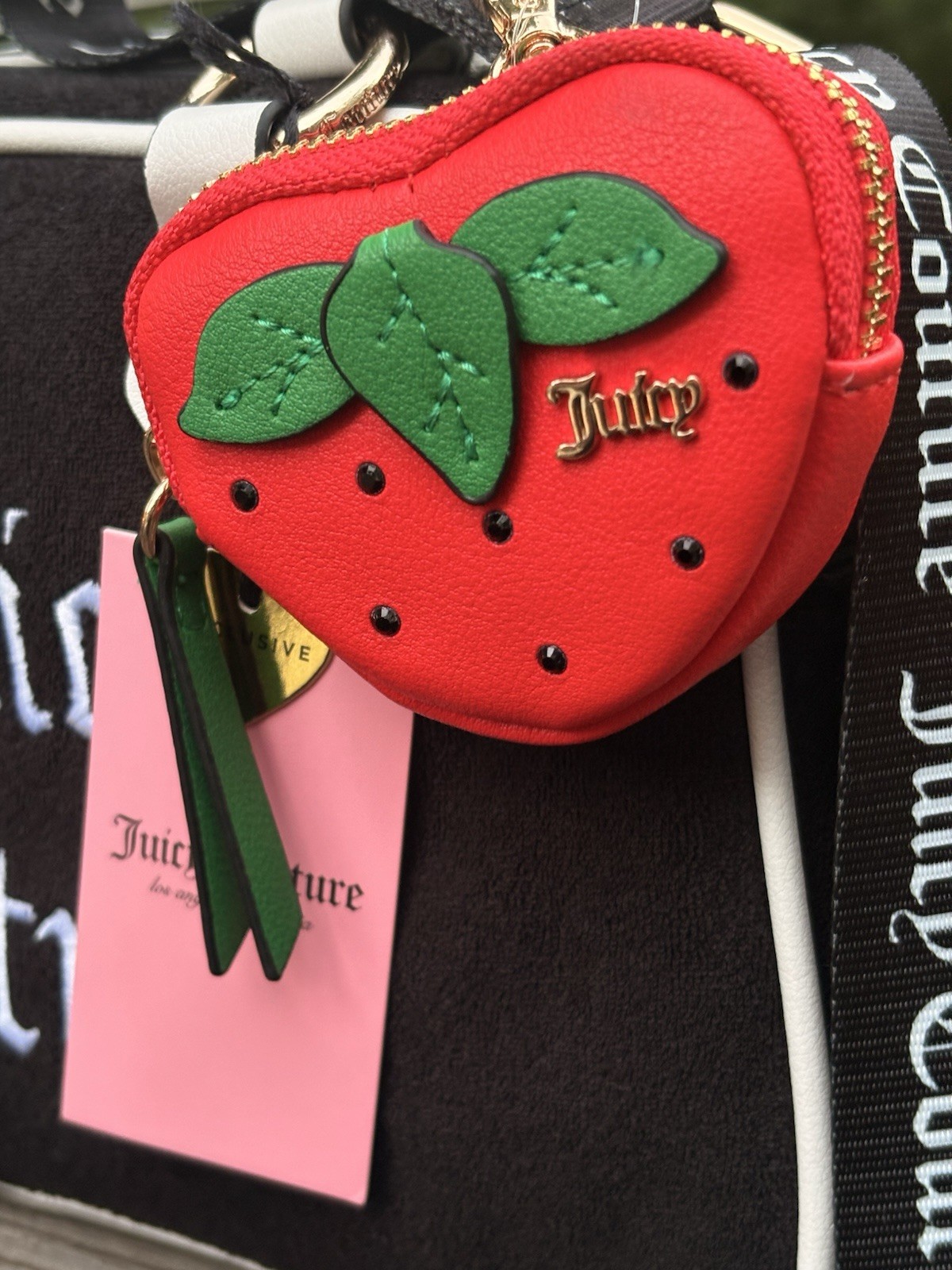 Juicy Couture Small Logo Satchel Zip Strap Strawberry Charm