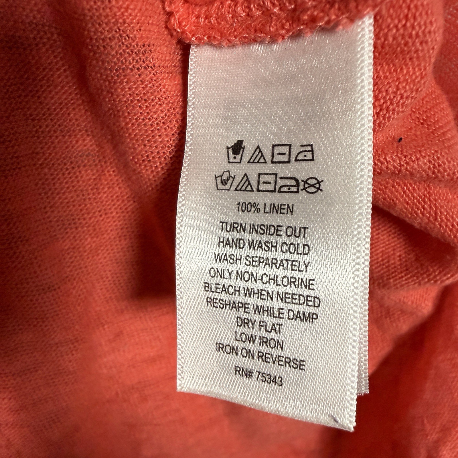Tahari 100% Linen T-Shirt Coastal Beach Orange Short Sleeve Semi-Sheer Sz L