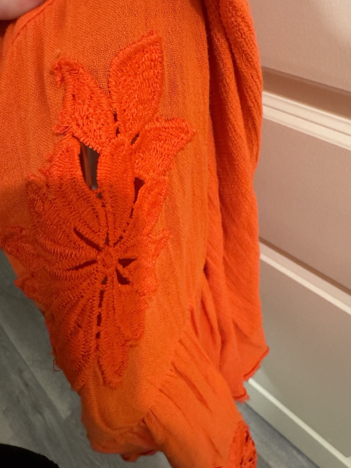 Free People Orange Knit Hoodie XS 100% Cotton V-Neck Hooded Cropped Tassel