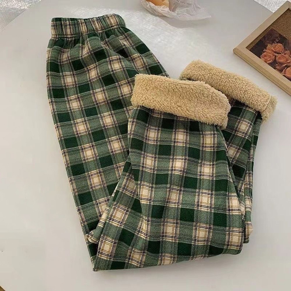 Women Summer Checkered Print High Waist Pants Straight Fit With Lining For Yoga