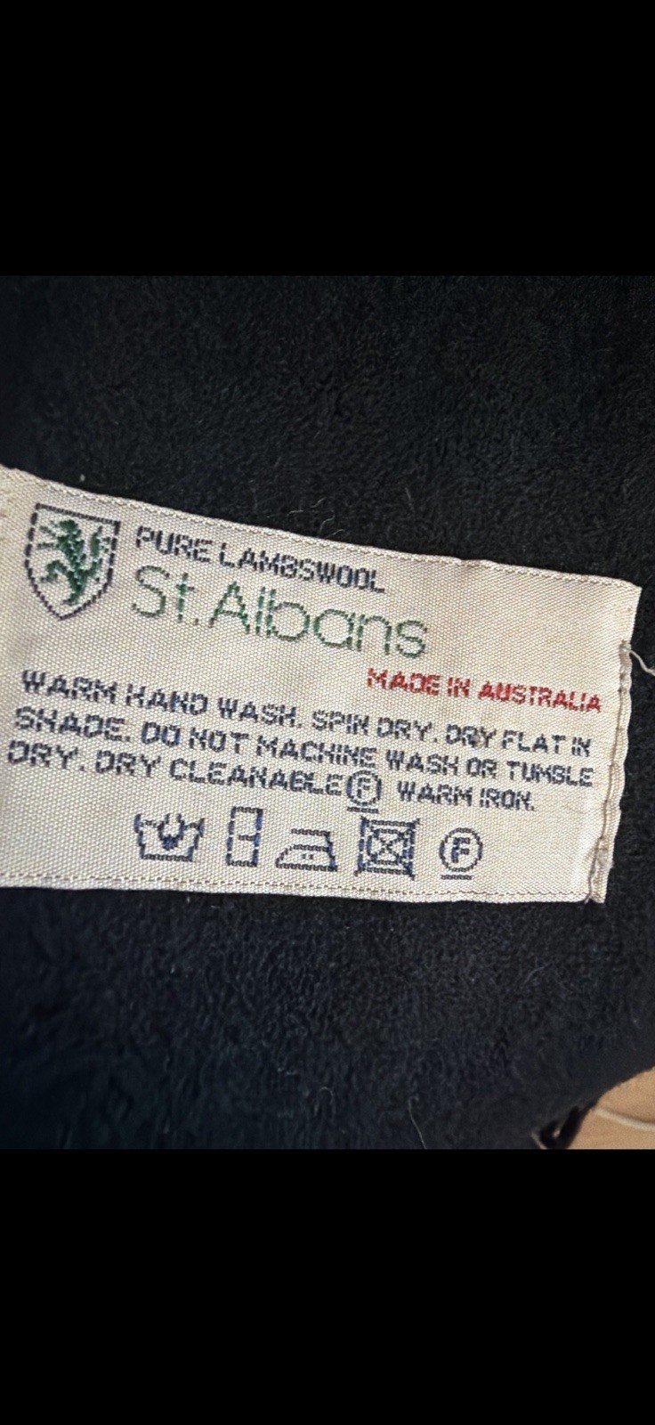 St Albans Pure Lambswool Scarf Black Fringe Made in Australia Soft Wool 12×72
