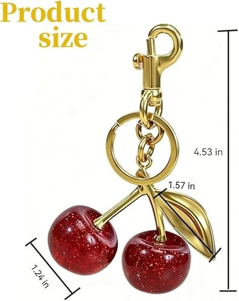 NEW Red Cherry Apple Bag Charm Keychain Resin Metal Brass Purse Decoration US
