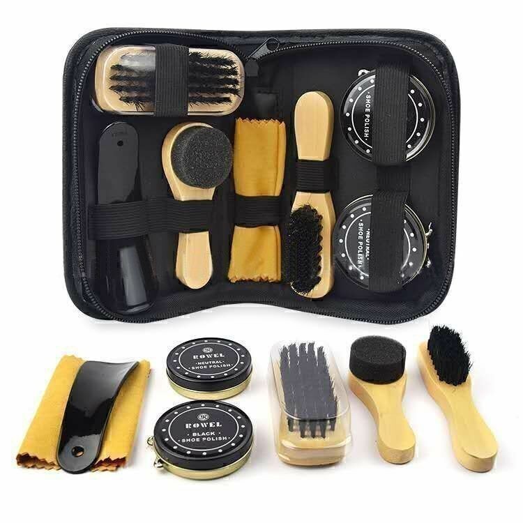Shine Polish Brushes Cylinder Box Brush Professional Wooden Set Shoe Care Tool