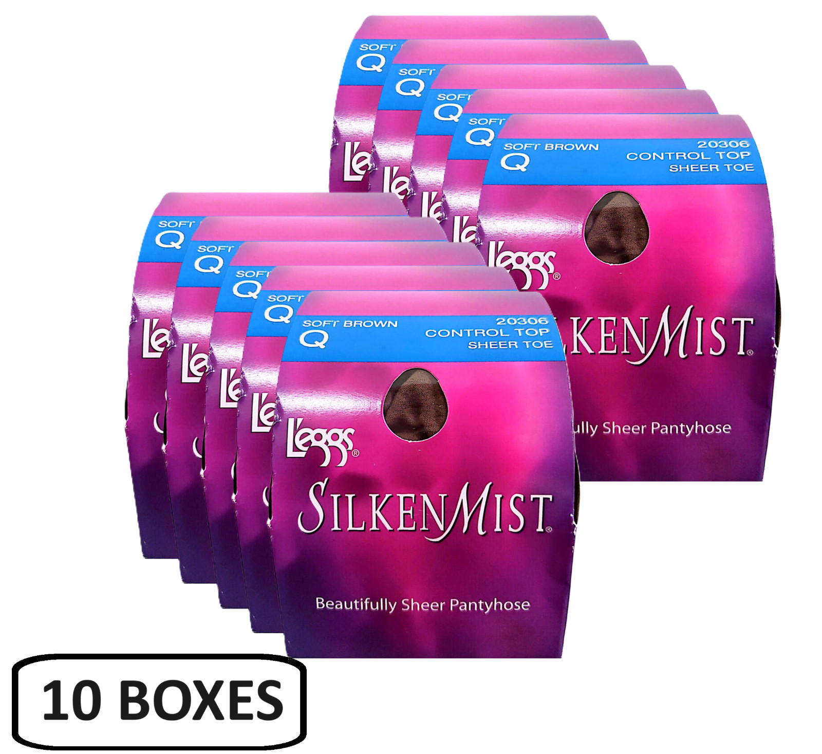 Leggs SilkenMist Pantyhouse, Control Top Sheer Toe, Size Q, Soft Brown 10 Bboxes
