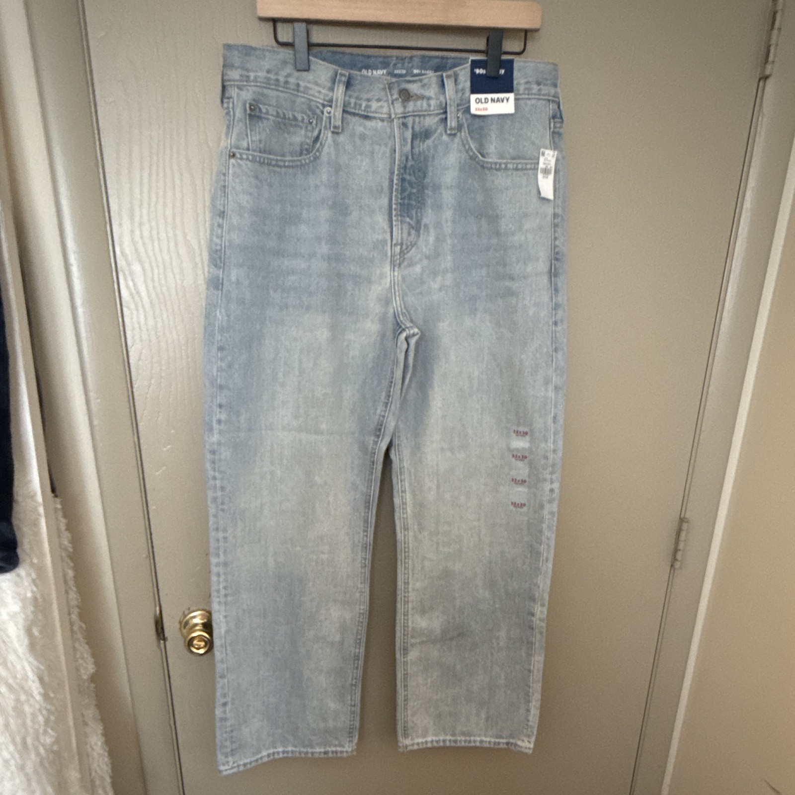 Old Navy ’90s Baggy Straight Light Wash Blue Denim Jeans Mid Rise Button Zip NWT