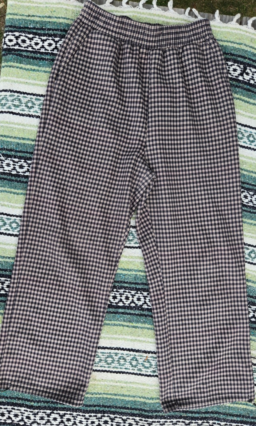 NOME Women’s Pull On Checkered Pants Size M Black White Drawstring Ankle Stretch