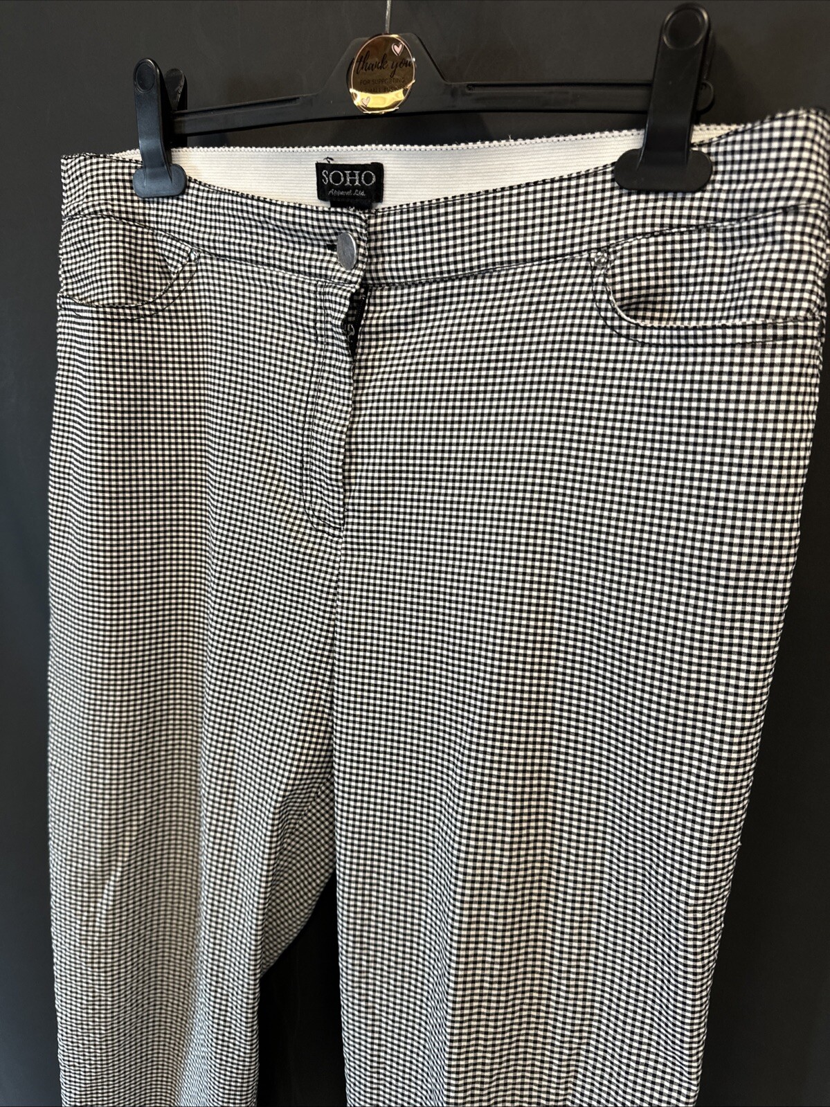 Soho Black White Checkered Casual Business Pant Size 14 Elastic Waist Pockets