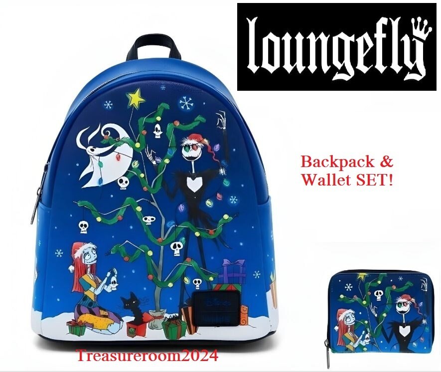 LOUNGEFLY $72.80 Disney Nightmare Before Christmas Tree Mini Backpack Wallet SET