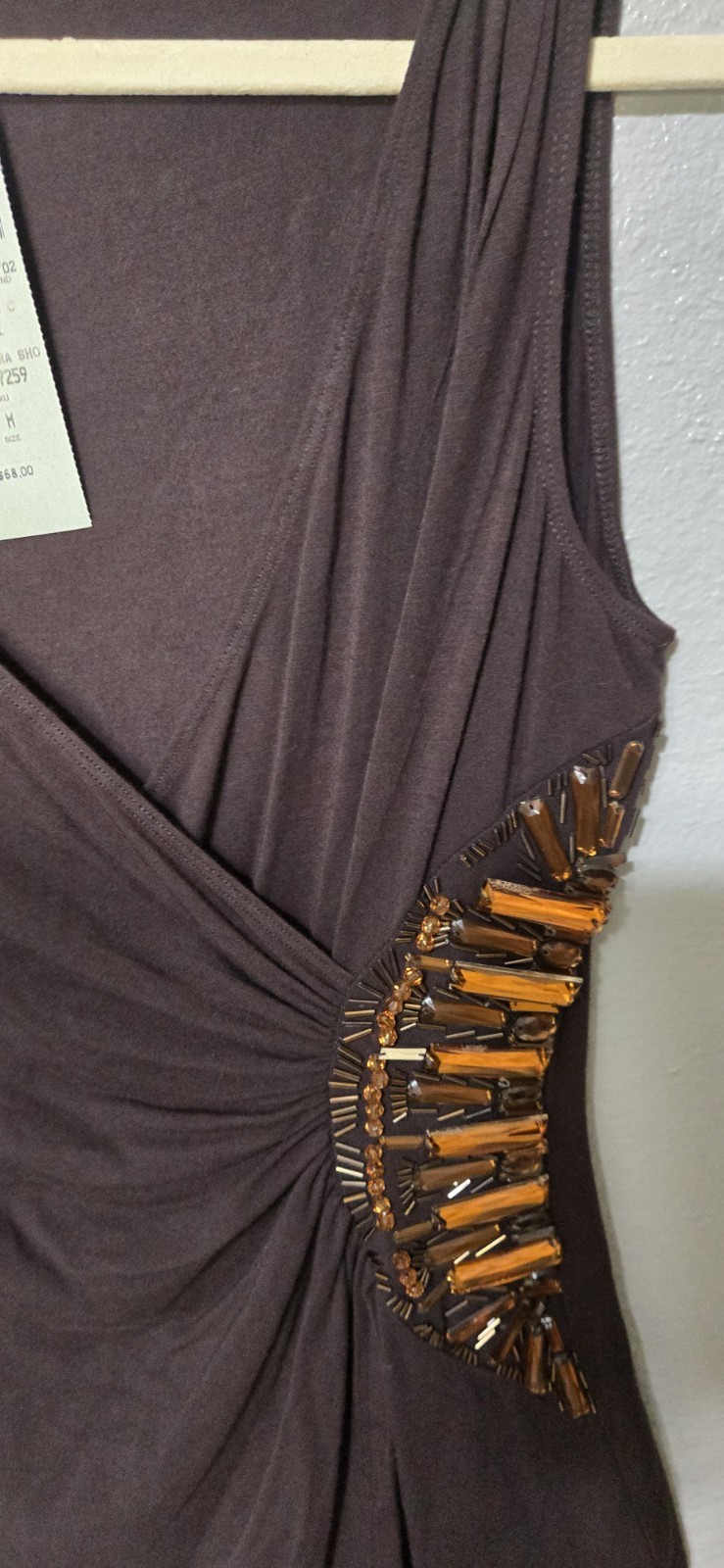 Cache Brown Asymmetric beaded Woman’s Top NWT Y2K size M