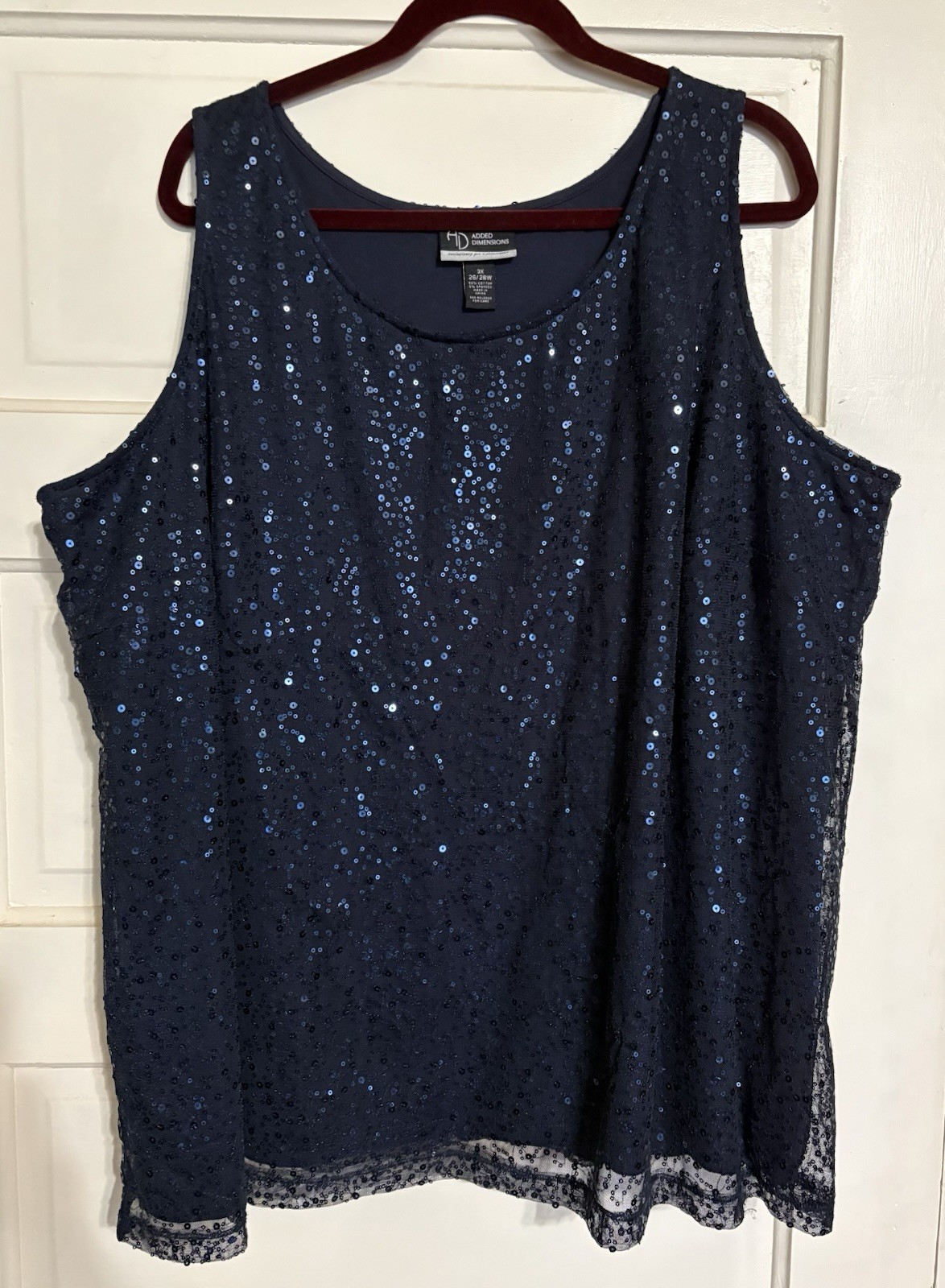 CATHERINES ADDED DIMENSIONS 3X – 26/28W – Navy Blue Sequined Lined Tank Top EUC