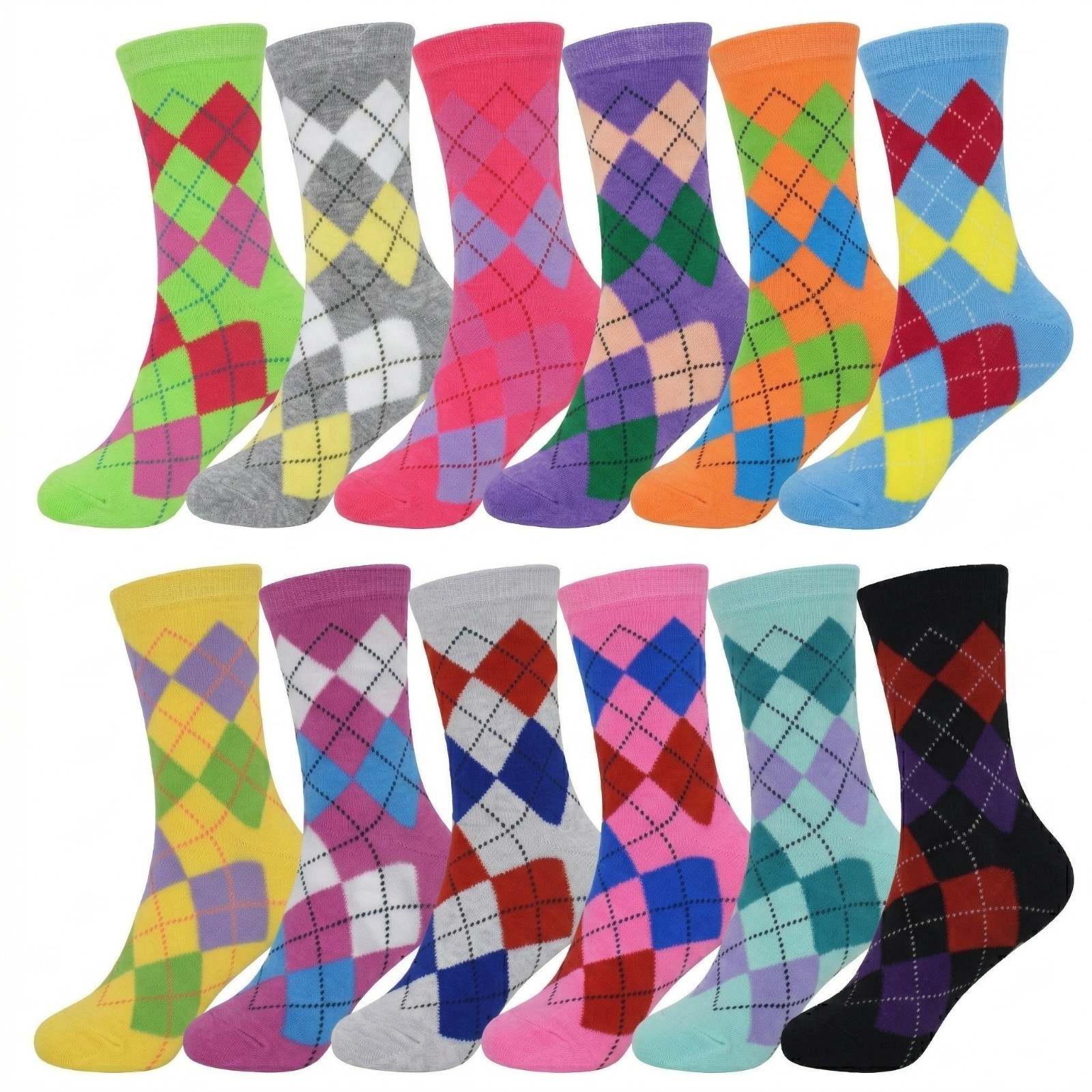 12 Pairs Lot For Womens Girl Cotton Casual Assorted Design Crew Socks Size 9-11