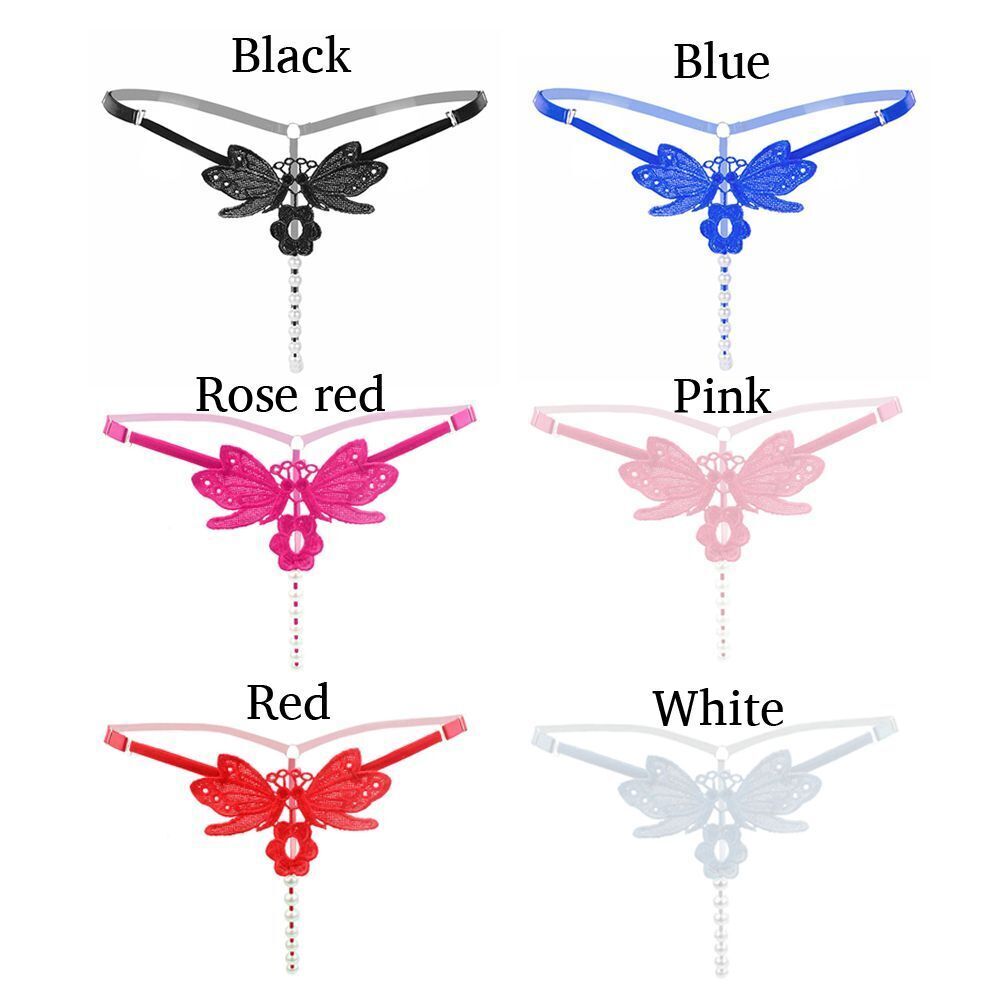 Sexy Women Lace Pearl Thong G-string Panties Lingerie Underwear Crotchles T-back