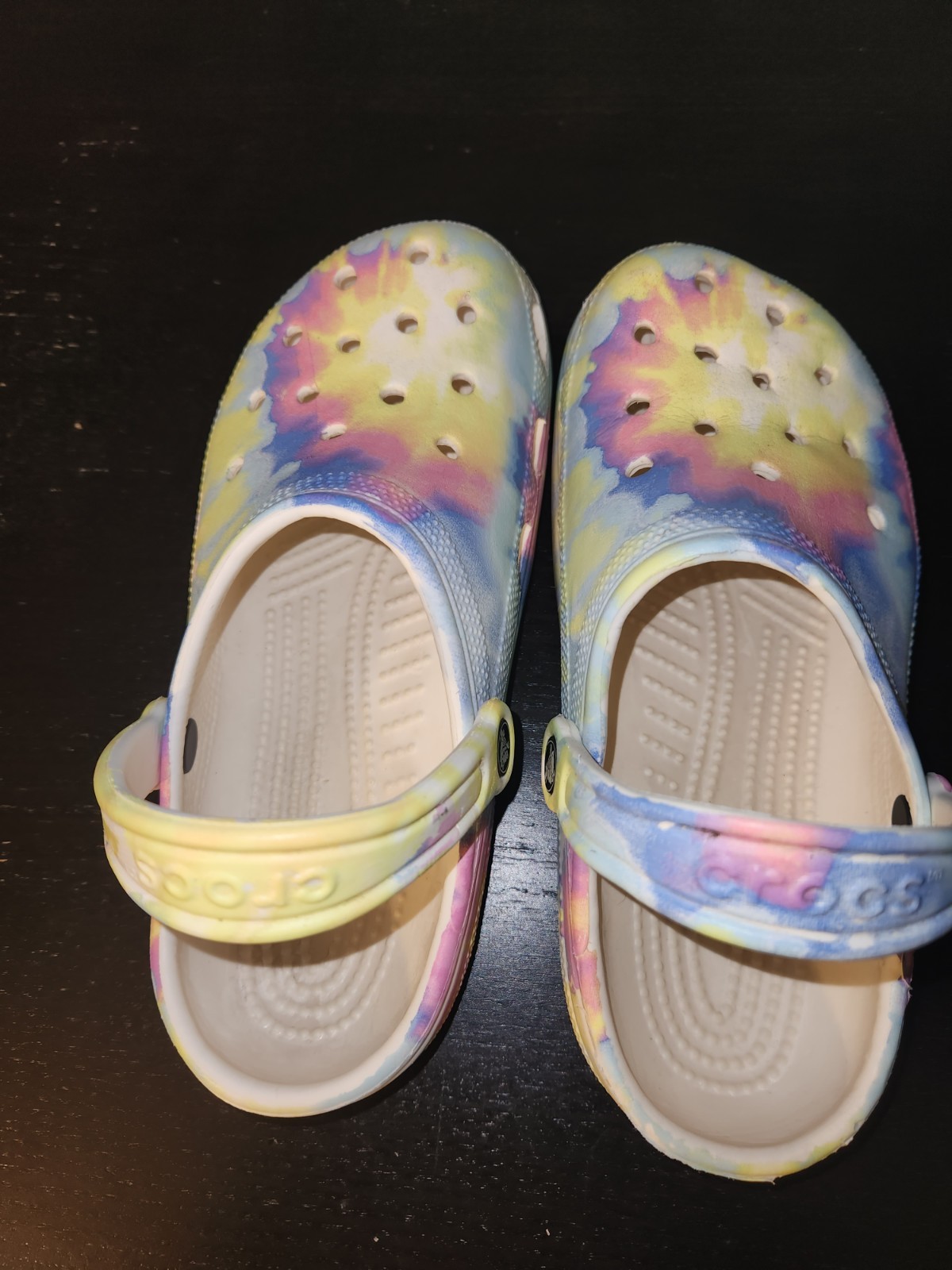 Crocs Classic Clog Unisex W- 8 M-6 Slip On Tie Dye Multicolor Logo Strap