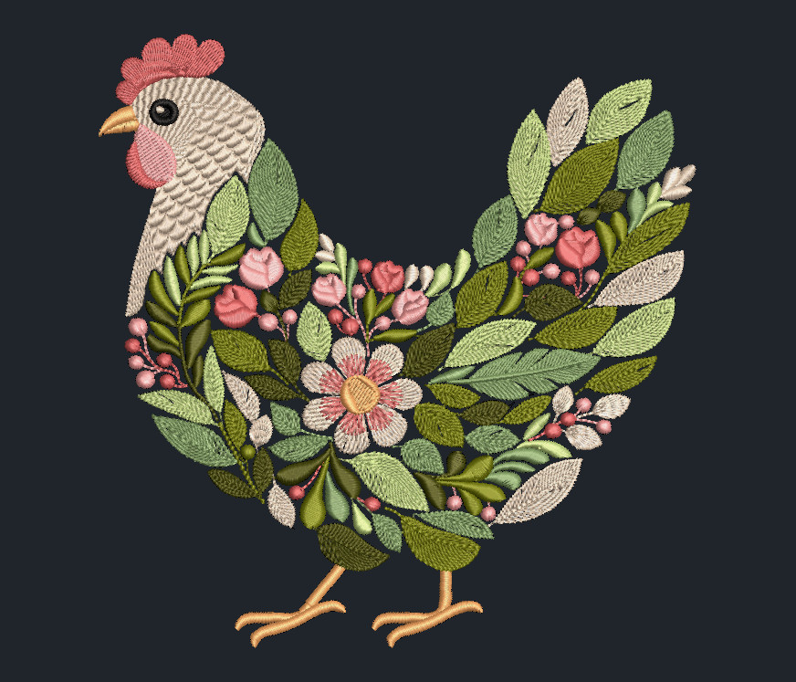 Chicken HOODIE Embroidered Floral Hen Adult Unisex Hooded Sweatshirt Farm Animal