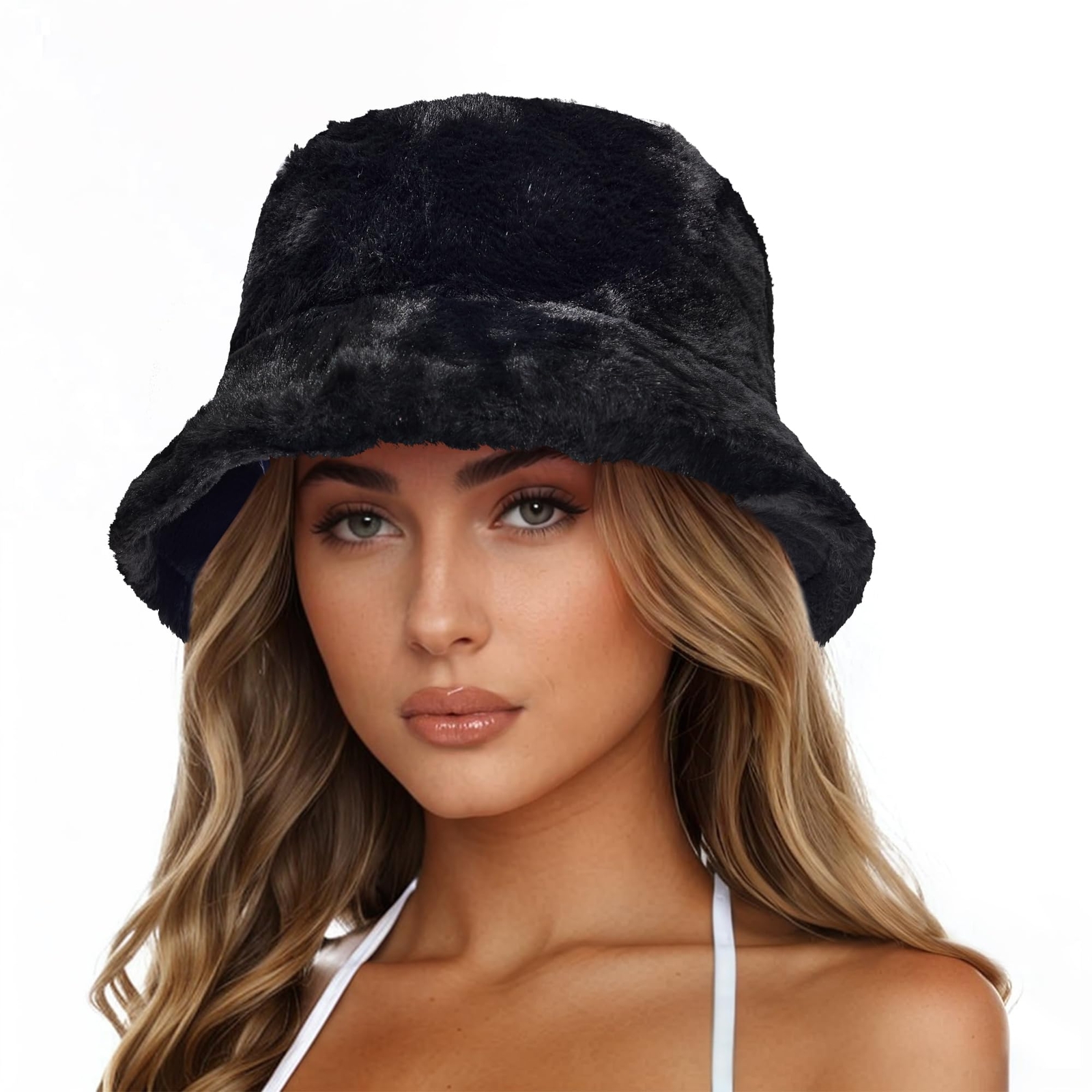 Women Faux Fur Bucket Hat Warm Fluffy Plush Bucket Hat Fisherman Cap Winter USA