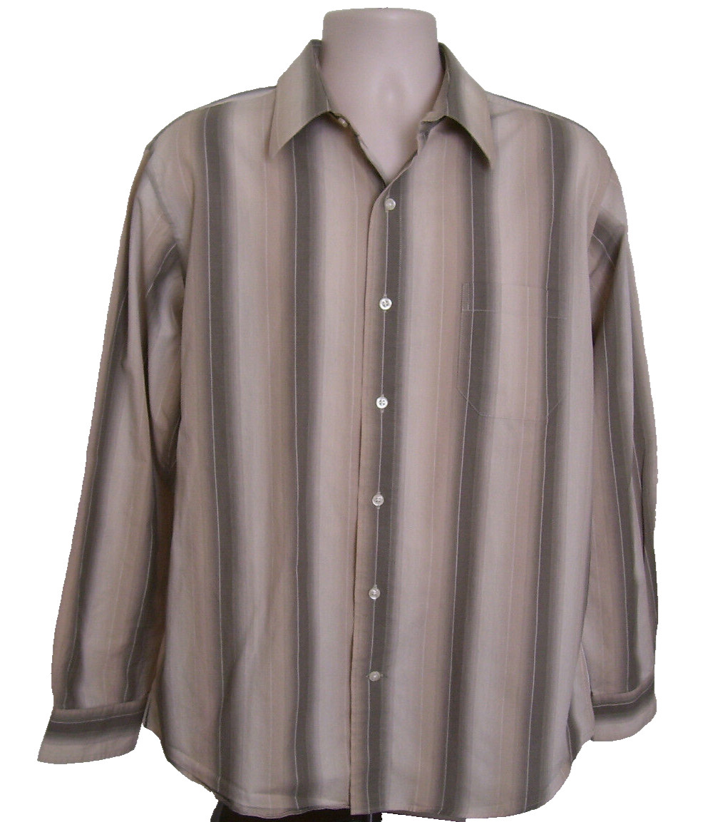 J. Ferrar Long Sleeve Button Down Shirt Sz 16-16.5 Brown Striped Large