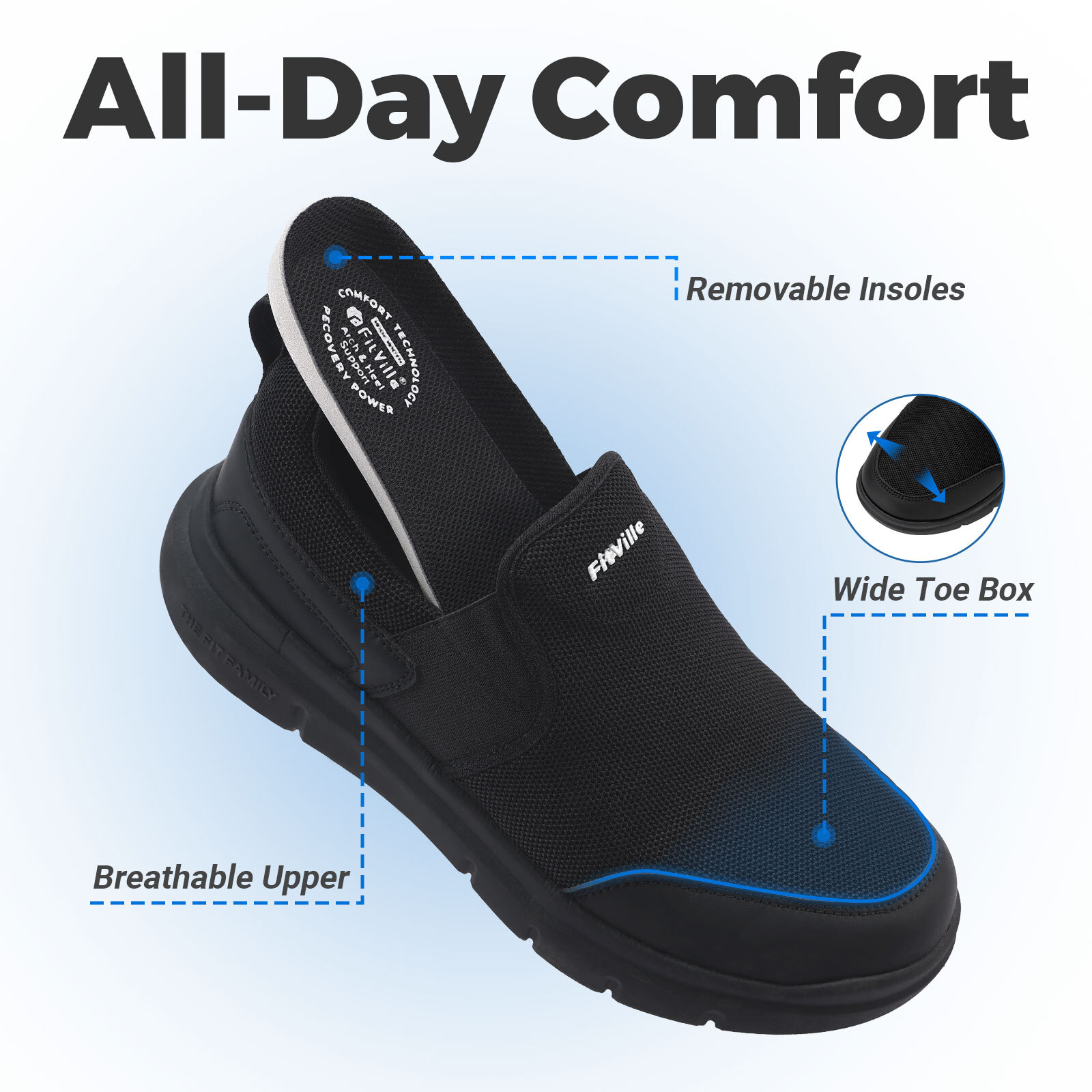 FitVille Men Extra Wide Slip on Walking Shoes Casual Loafers Lightweight Slip-On