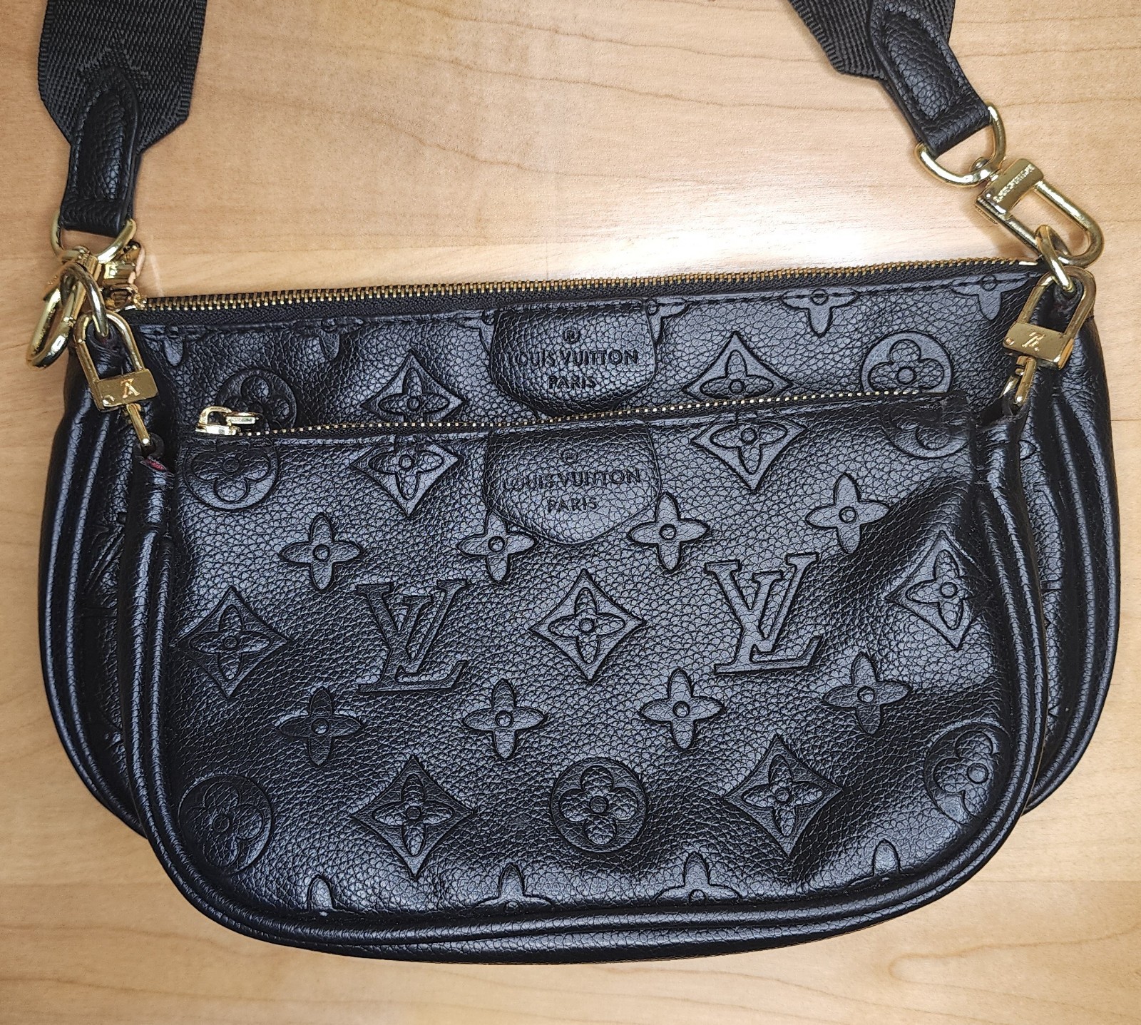 Louis Vuitton Multi Pochette Shoulder Bag Black Leather