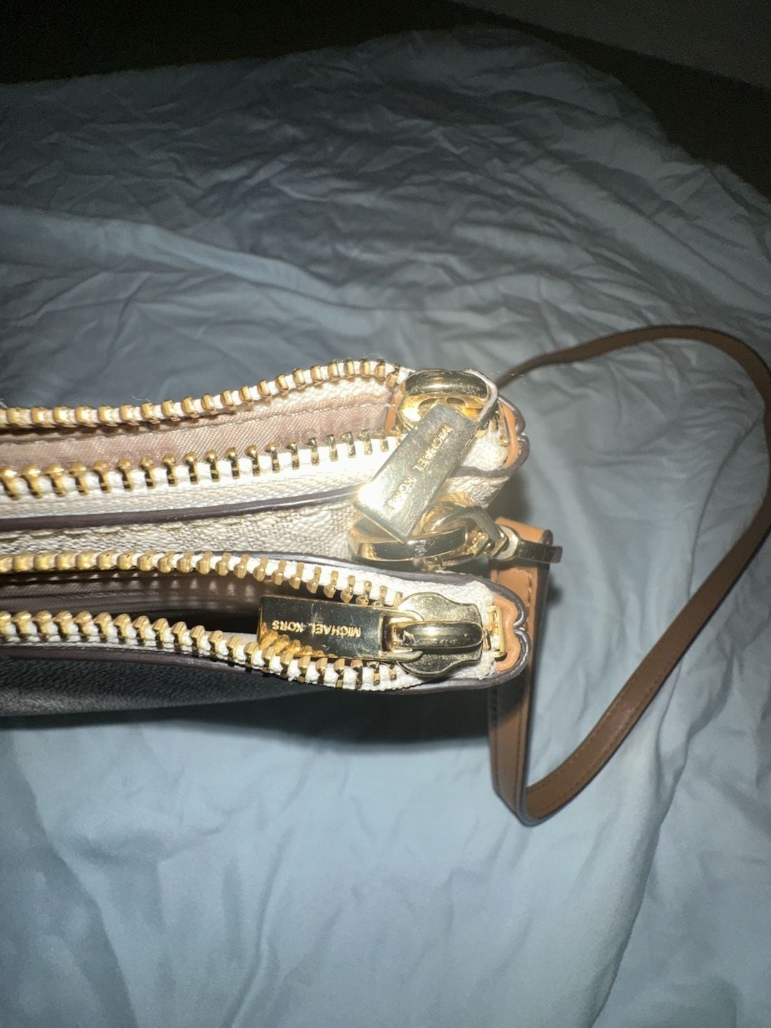 Michael Kors Jet Set Double Zip Pouch Crossbody Bag in Signature Vanilla