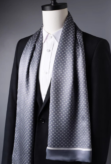 100% Silk men women Scarf neckerchief Wrap long plaid beige white gray MY116-41