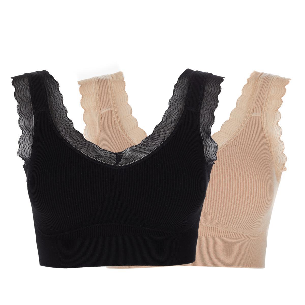 Rhonda Shear 2pk”Forever Stretch”Ahh Ribbed Knit Bra w/LaceTrim 764-481 ,Size 1X
