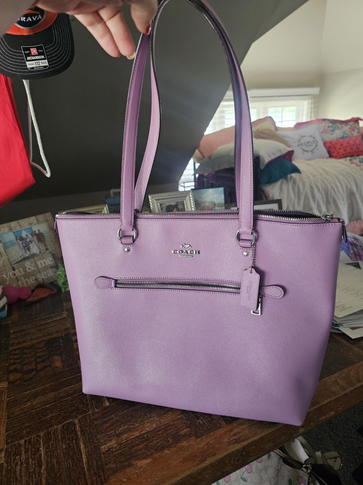 Coach Large Mollie Tote Crossgrain Purple /Silver Leather Shoulderbag