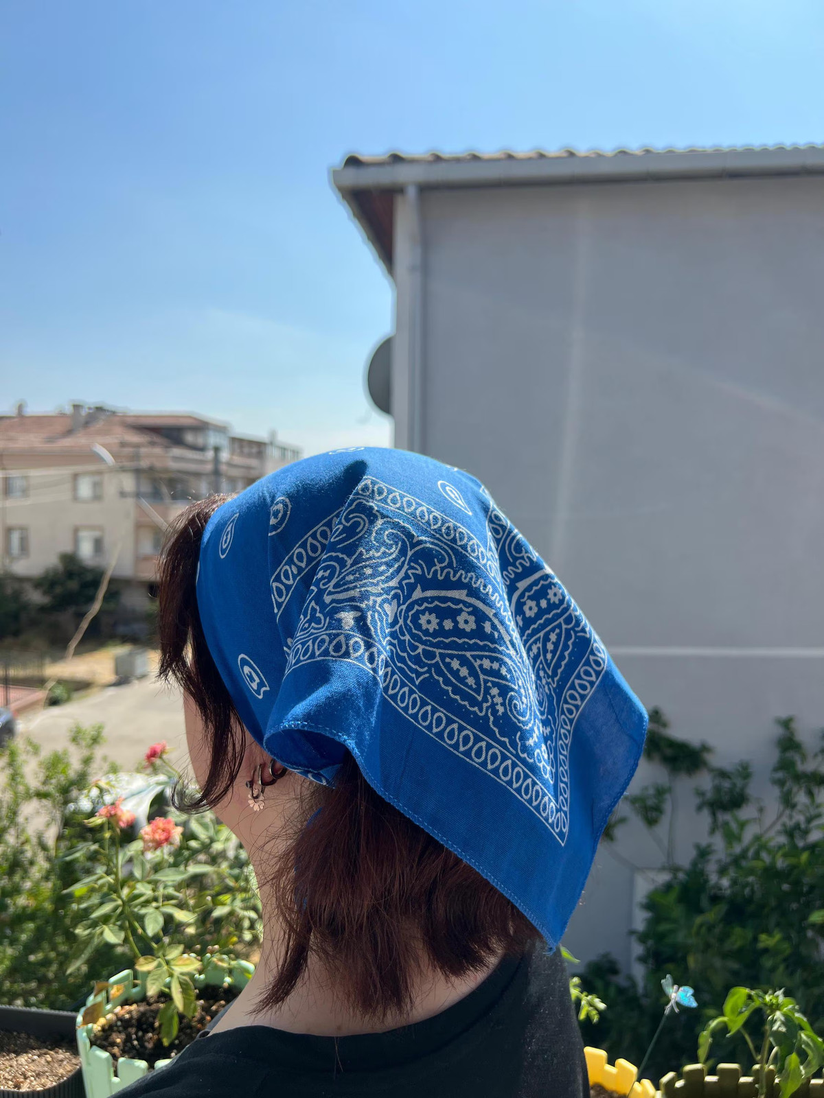 Blue Paisley Cotton Bandana Vintage Style Head Wrap Handmade Unique Boho