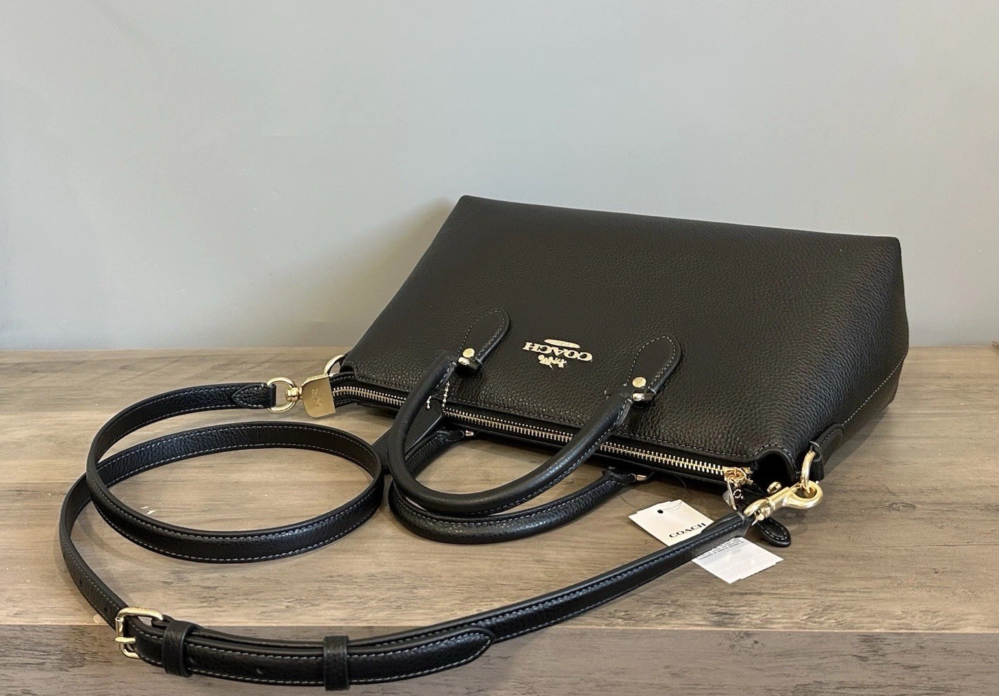 COACH Georgia Satchel Bag In Refined Pebble Leather – CR156 – Gold/Black