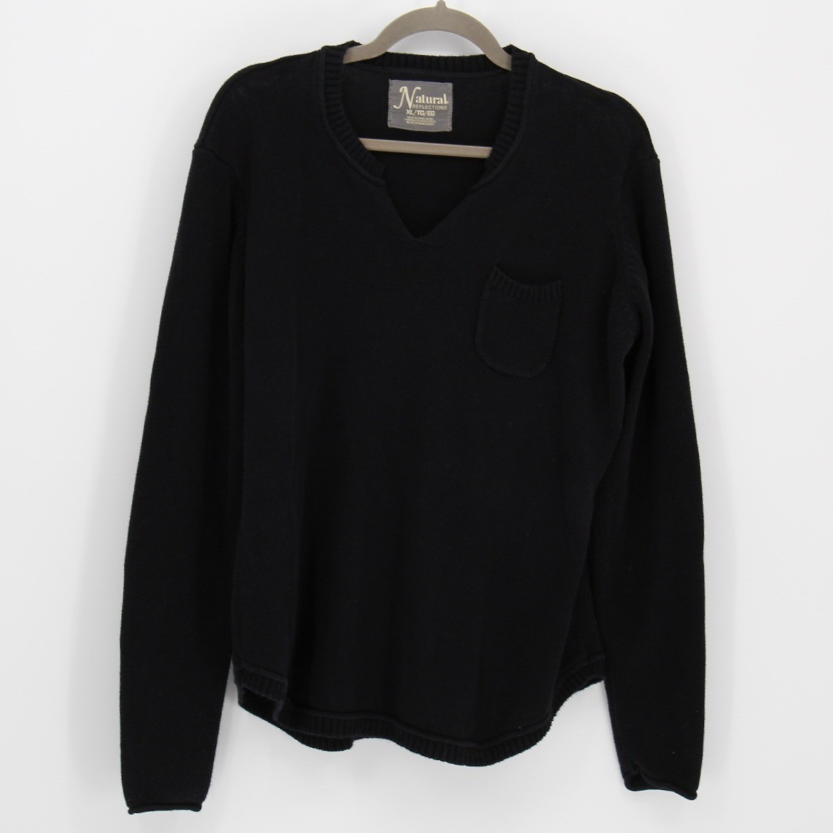 Natural Reflections $XL $49 Black Notched Neck Chest Pocket Cotton Blend Sweater