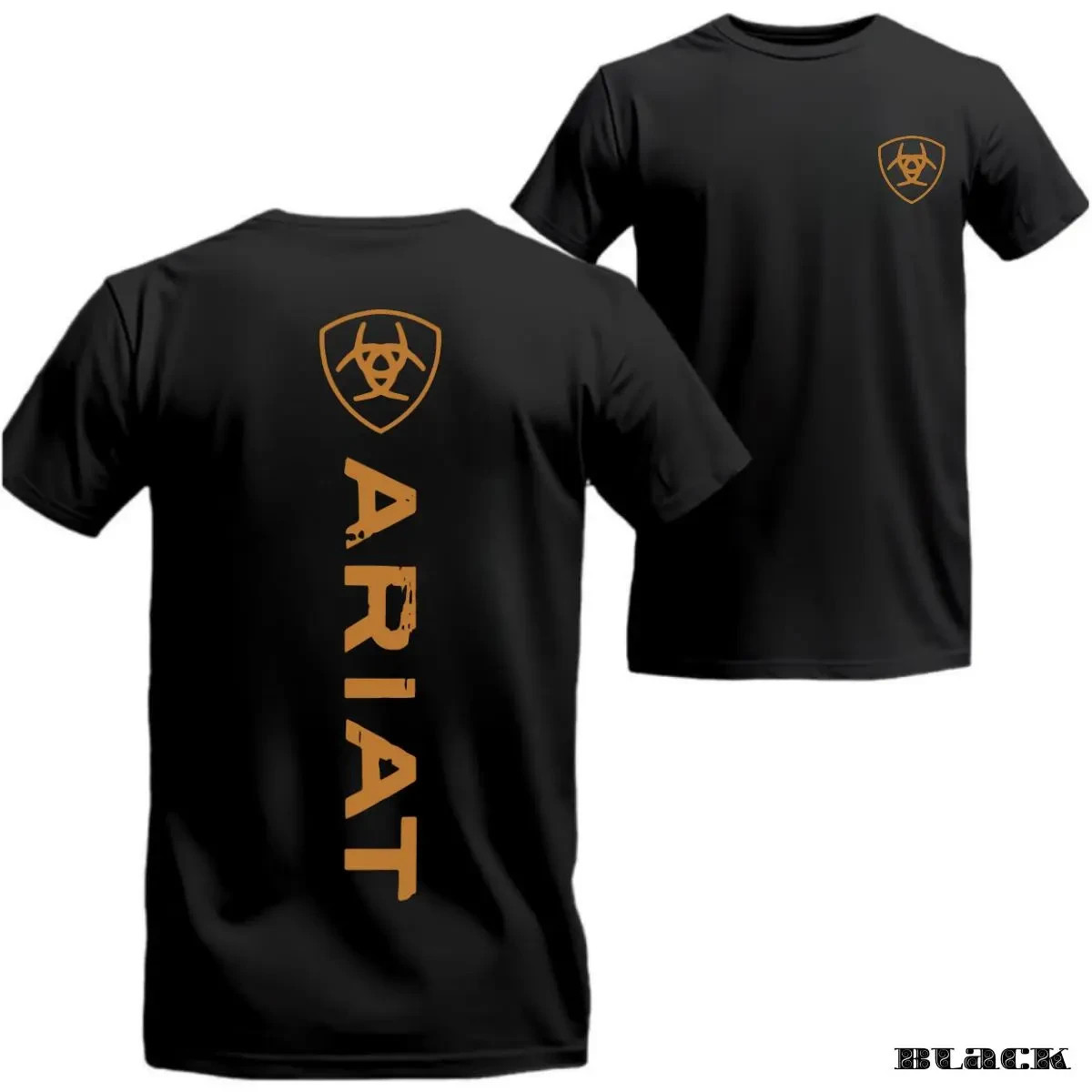 Ariat T-shirt – Minimalist Brand Logo With Vertical Text Design, Modern Style